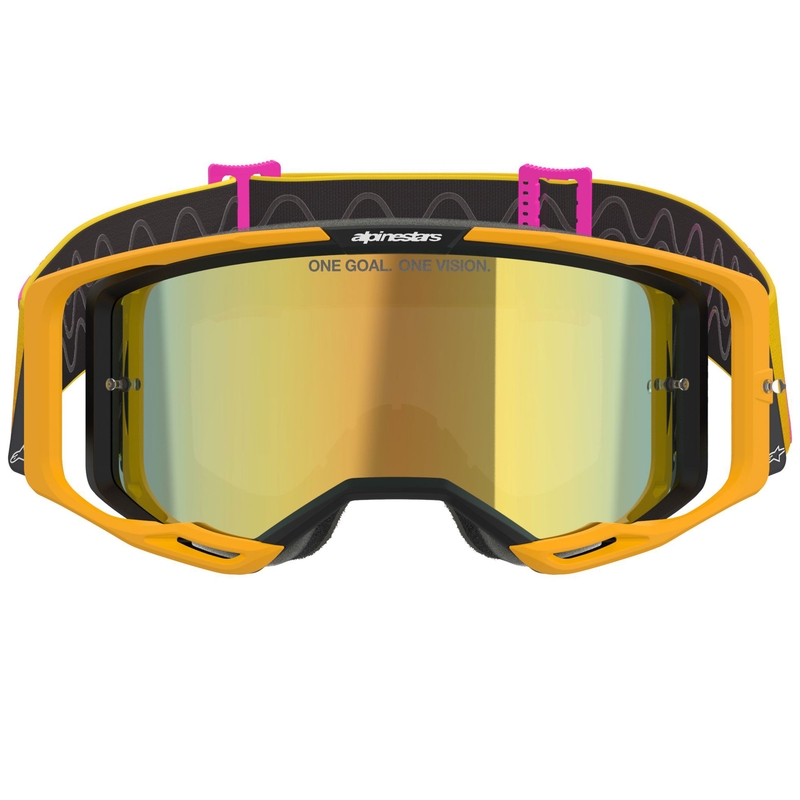Alpinestars Vision 8 Corp motokrossiprillid oranž-kollane-roosa peegelkuldse prilliklaasiga