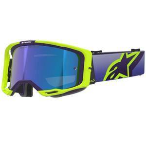 Alpinestars Vision 8 Corp fluo kollane-lillad motokrossprillid sinise peegelklaasiga