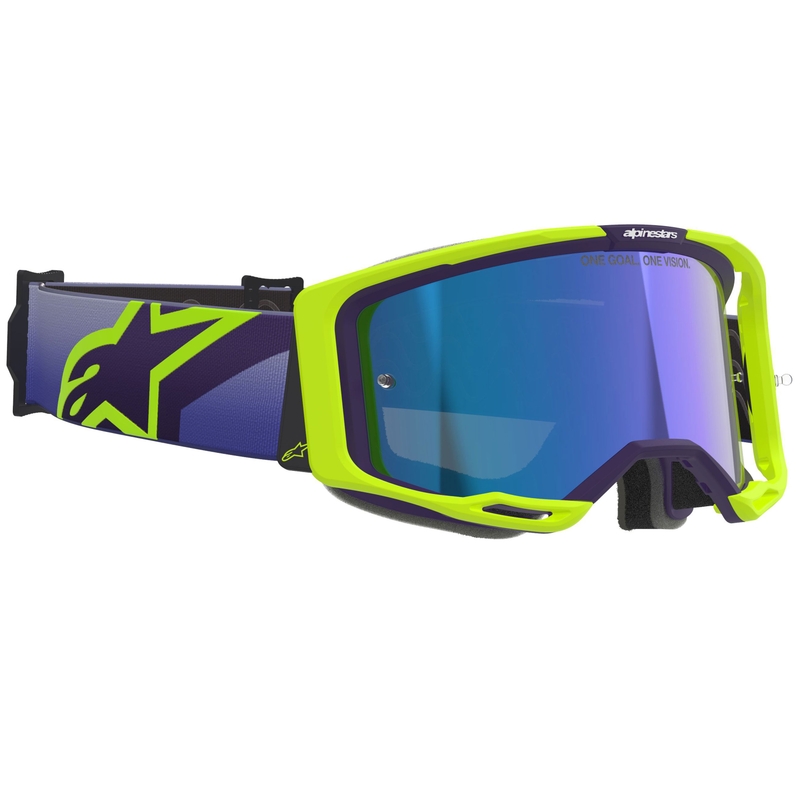 Alpinestars Vision 8 Corp fluo kollane-lillad motokrossprillid sinise peegelklaasiga