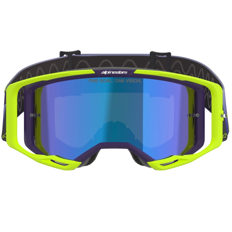 Alpinestars Vision 8 Corp fluo kollane-lillad motokrossprillid sinise peegelklaasiga