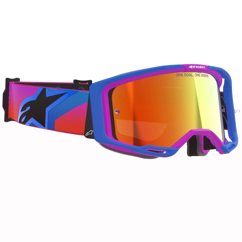 Alpinestars Vision 8 Corp motokrossiprillid sini-violett-oranž koos punase peegelklaasiga
