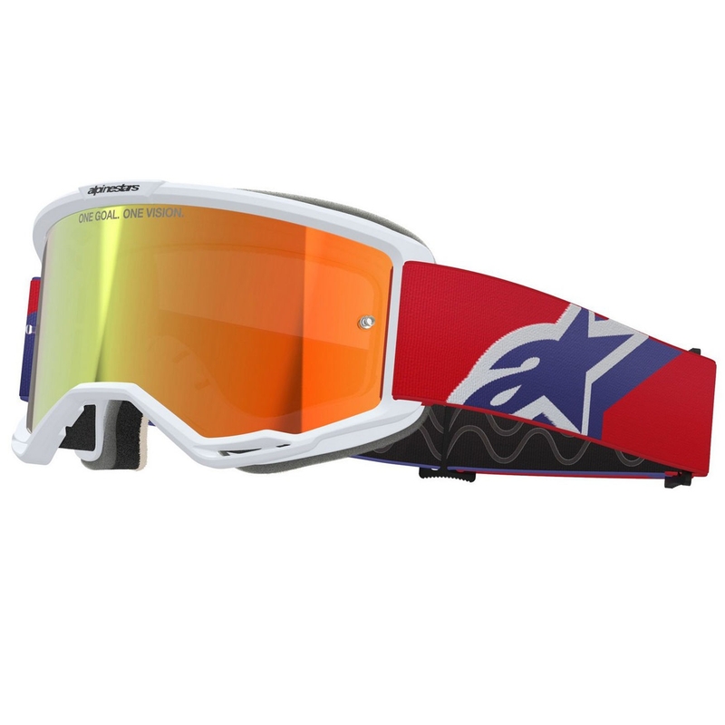 Alpinestars Vision 5 Corp motokrossiprillid valge-sinine-punased peegelpunase klaaspildiga