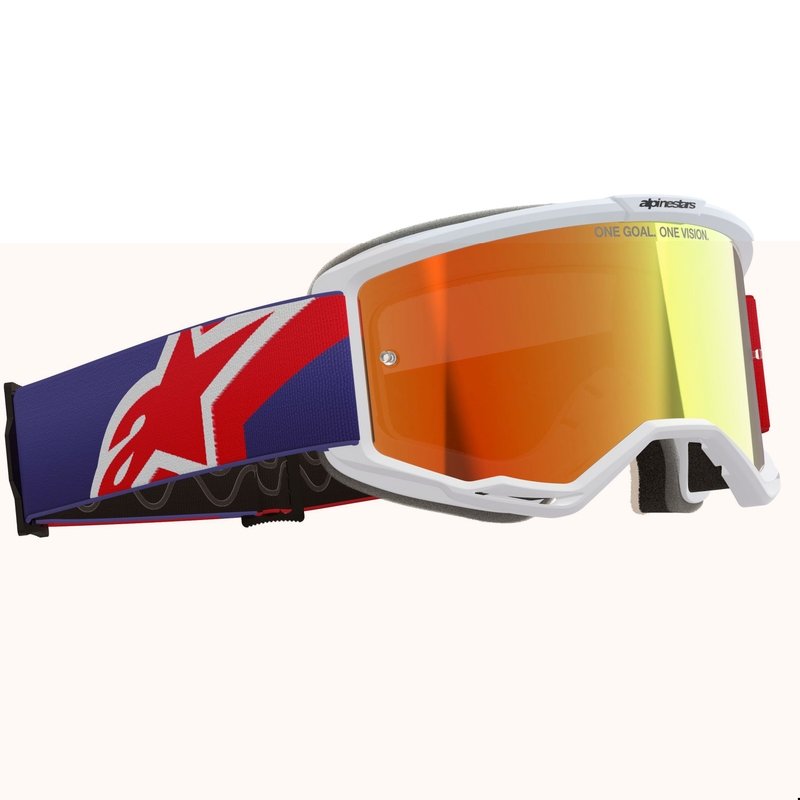 Alpinestars Vision 5 Corp motokrossiprillid valge-sinine-punased peegelpunase klaaspildiga