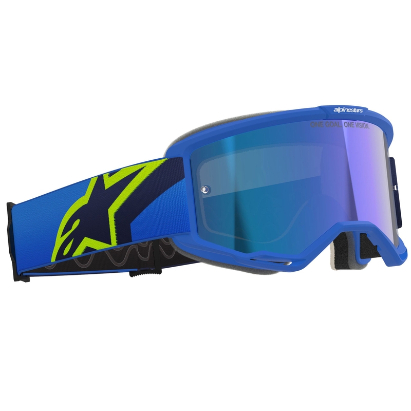 Alpinestars Vision 5 Corp sini-fluo kollane-mustad motokrossprillid sinise peegliläätsega
