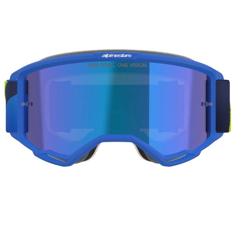 Alpinestars Vision 5 Corp sini-fluo kollane-mustad motokrossprillid sinise peegliläätsega