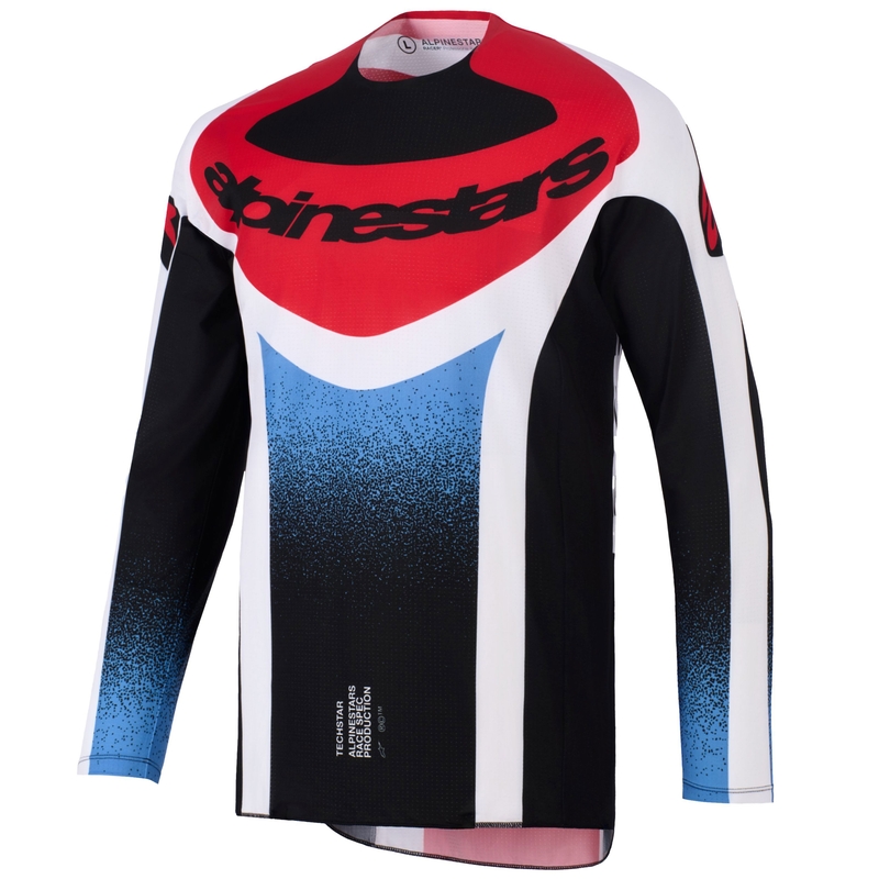 Alpinestars Techstar Knif motokrossitrikoo must-valge-sinine-punane trikoo