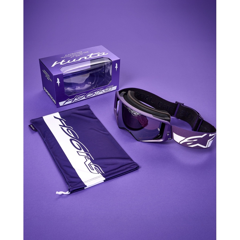 Alpinestars Supertech Vision Hunta96 XXV motokrossiprillid lilla ja valge peegliga hõbedase pleksiga