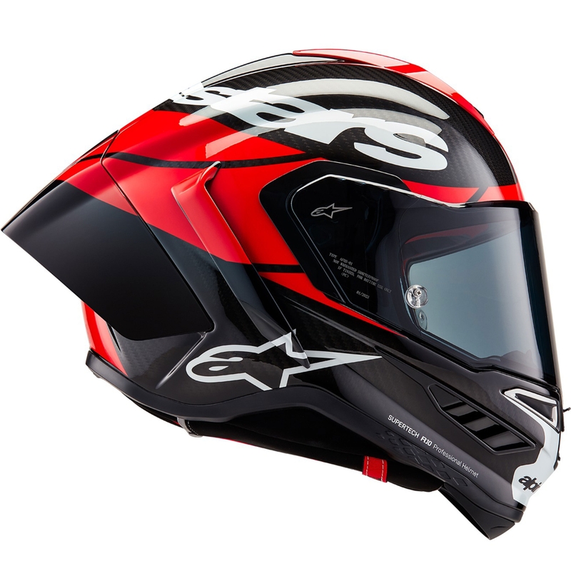 Alpinestars Supertech R-10 Element süsinikkiiver, fluorestsentsvalge ja punane-valge