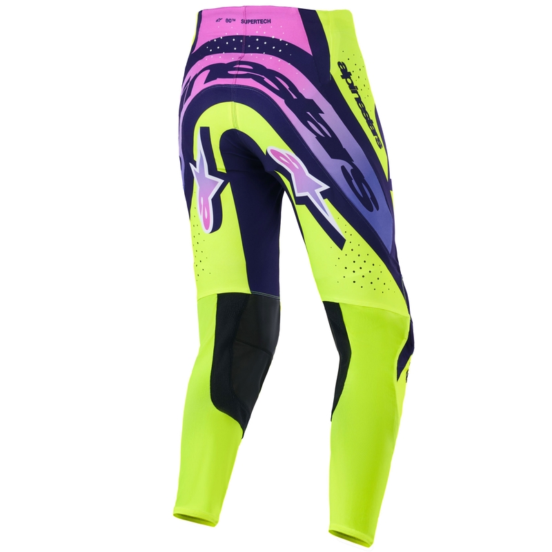 Alpinestars Supertech Vista fluo kollane-lillad-mustad motokrossipüksid