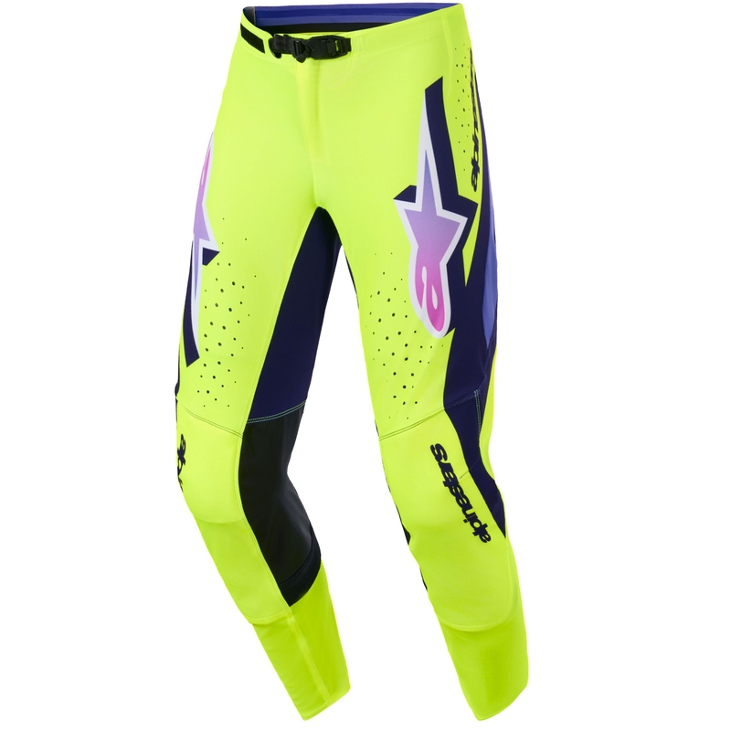 Alpinestars Supertech Vista fluo kollane-lillad-mustad motokrossipüksid