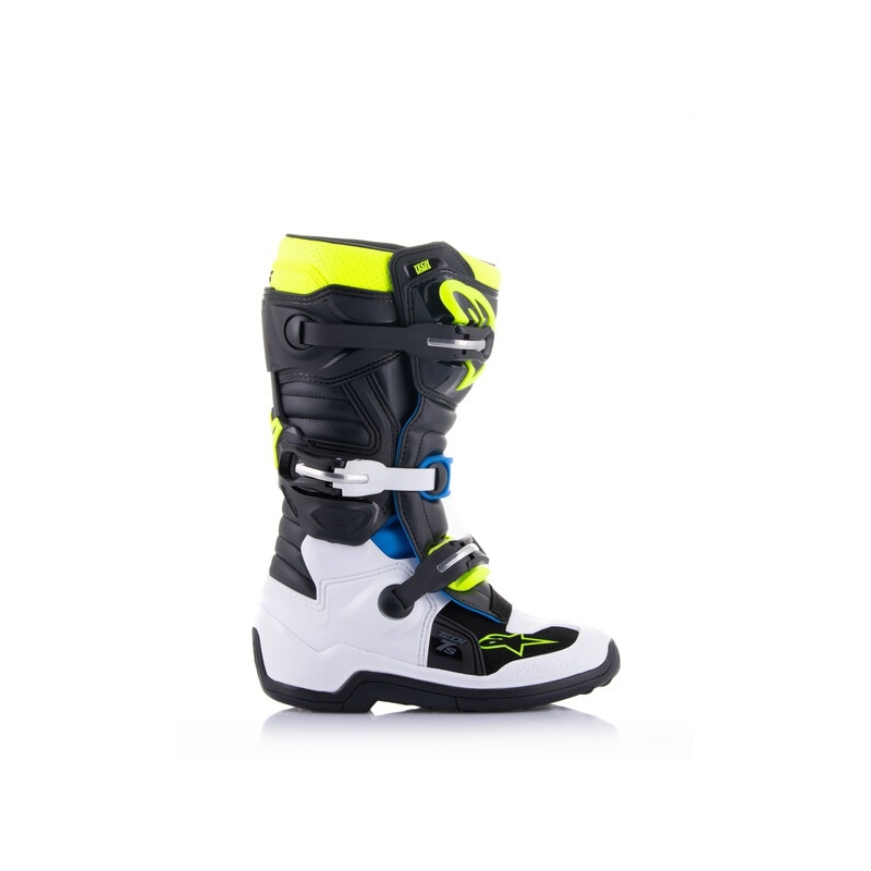 Alpinestars Tech 7 S mustad, valged, kollased ja sinised mootorrattasaapad lastele