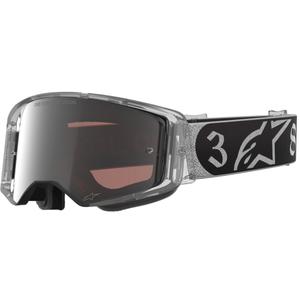 Alpinestars Supertech Vision DNGR38 XXV mustad ja hõbedased motokrossiprillid peegelpeegliga hõbedase pleksiga.