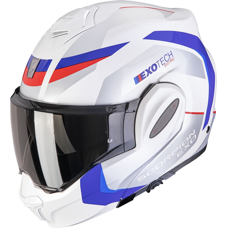 Kokkupandav mootorratta kiiver Scorpion EXO-TECH EVO PRO Accuti valge-sinine-punane