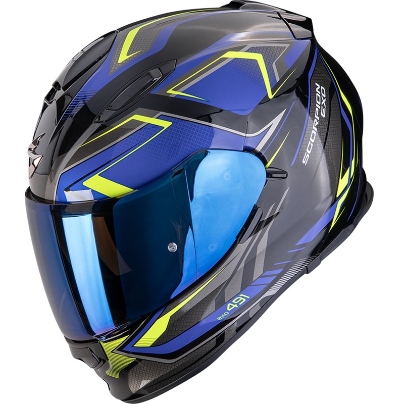 Integreeritud mootorratta kiiver Scorpion EXO-491 Zumo must-sinine-fluo kollane