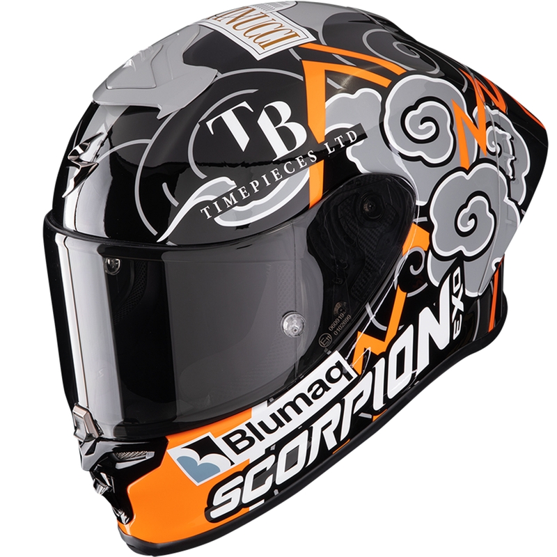 Integreeritud mootorratta kiiver Scorpion EXO-R1 EVO Air FIM RACING #1 Replica Aron 2024 must-oranž-hall