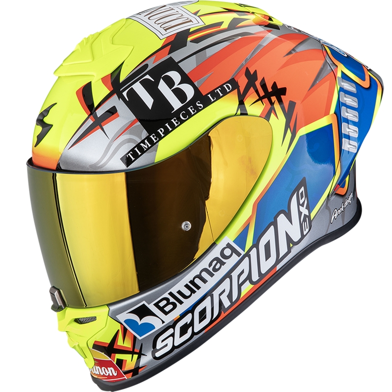 Integreeritud mootorratta kiiver Scorpion EXO-R1 EVO II Air Aron Misano hõbedane-fluo kollane-sinine