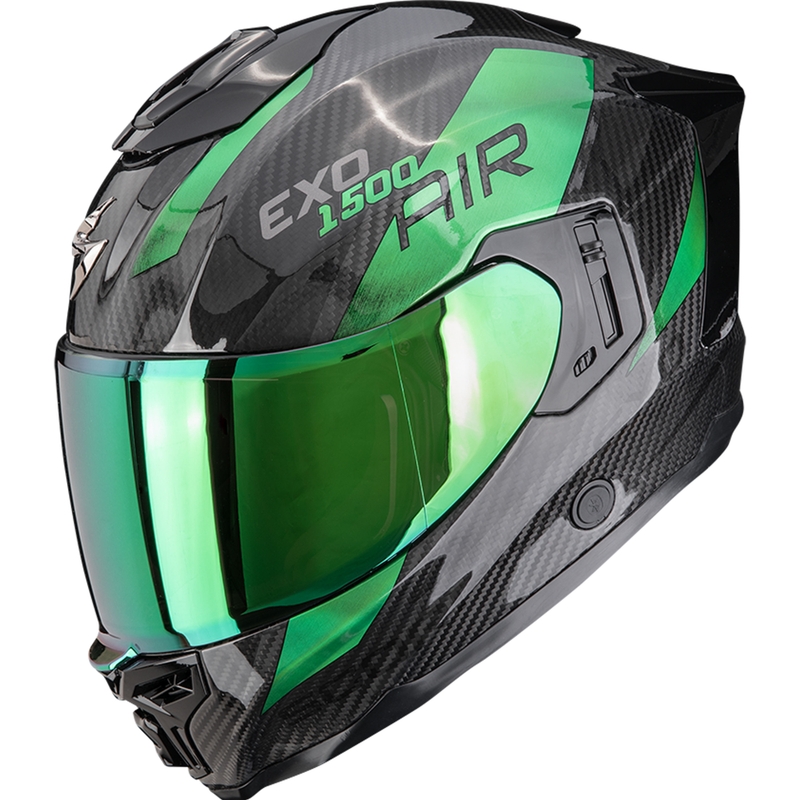 Scorpion EXO-1500 Carbon Air Platted täisnäoga mootorrattakiiver must-roheline