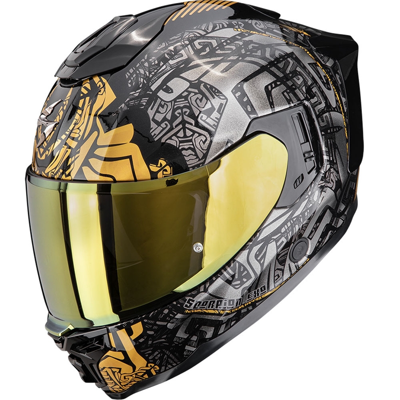 Integreeritud mootorratta kiiver Scorpion EXO-1500 Air Apus must-hall-kuldne