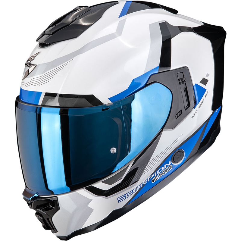 Integreeritud mootorratta kiiver Scorpion EXO-1500 Air Arena valge-sinine