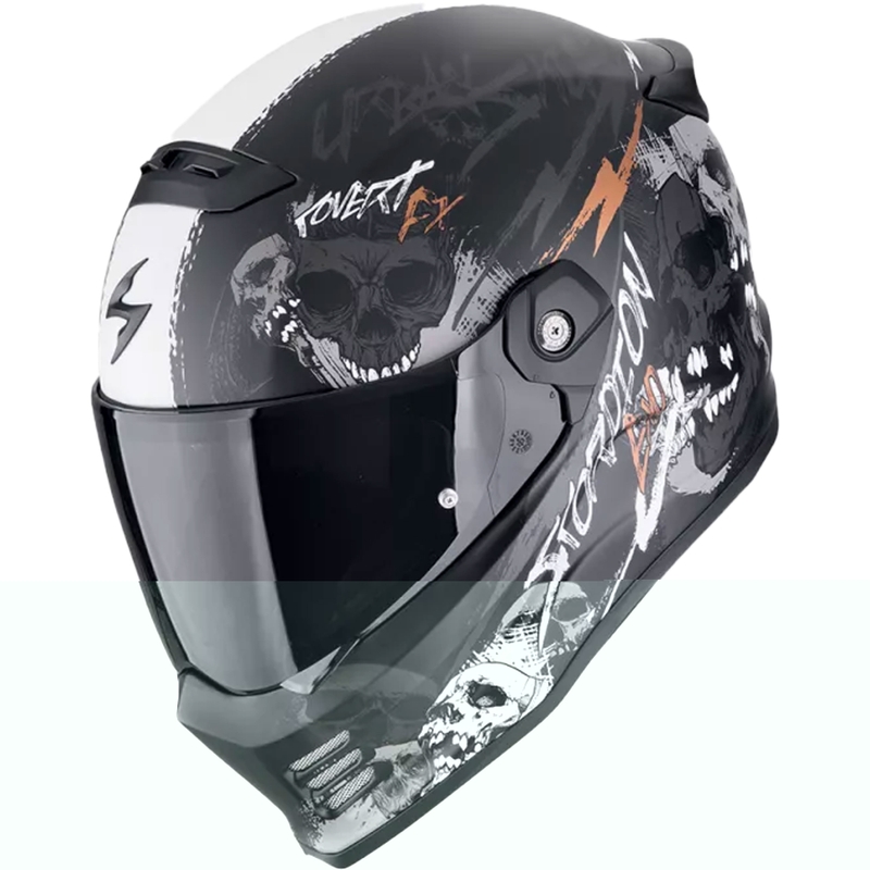 Integreeritud mootorratta kiiver Scorpion COVERT FX SKULLZ matt must-hall-kuldne