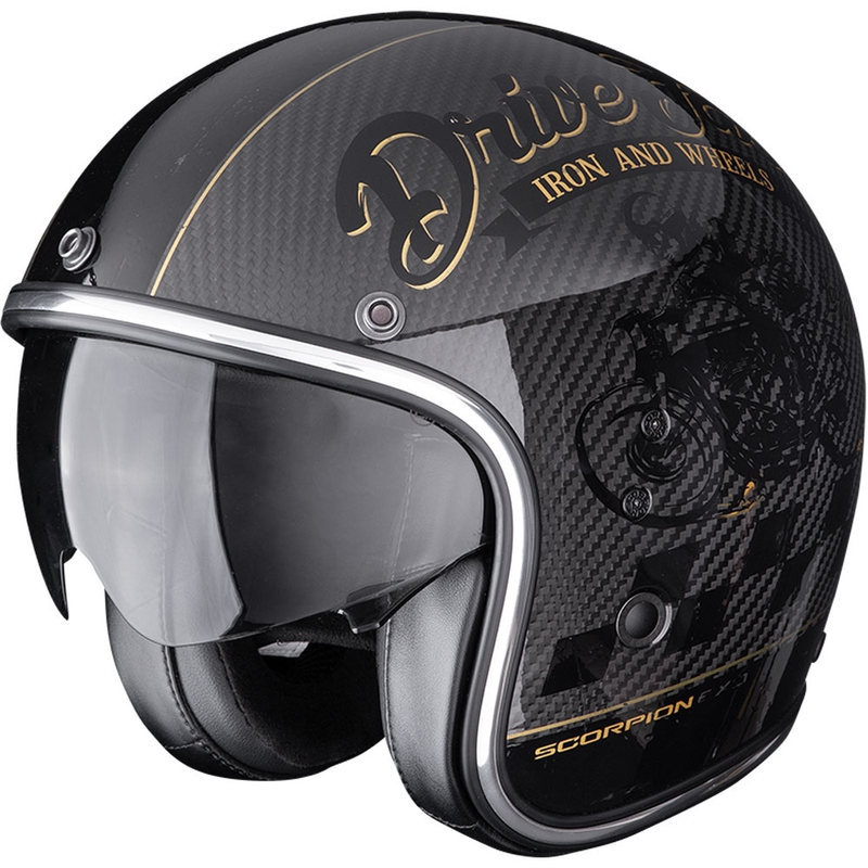 Avatud mootorratta kiiver Scorpion Belfast EVO Carbon Zippy Black and Gold