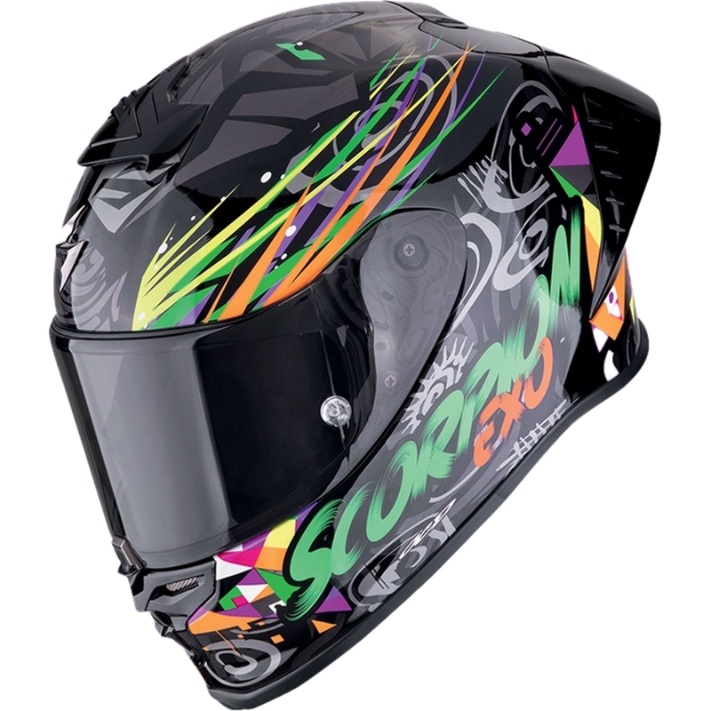 Integreeritud mootorratta kiiver Scorpion EXO-R1 EVO II AIR SAVAGE must-roheline-oranž