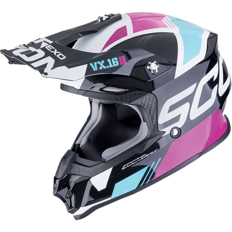 Motokrossikiiver Scorpion VX-16 EVO AIR ANALOG metallik must-sinine-roosa