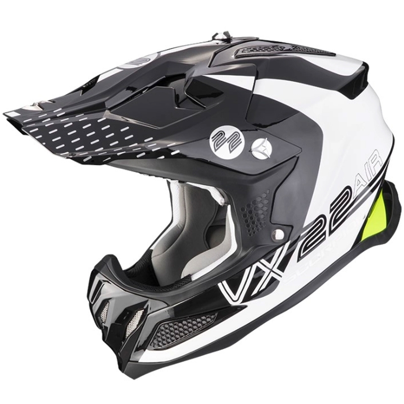Motokrossikiiver Scorpion VX-22 Air Ares must-valge-fluo kollane