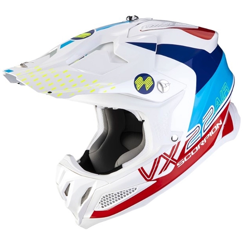 Motokrossikiiver Scorpion VX-22 Air Ares valge-sinine-punane kiiver