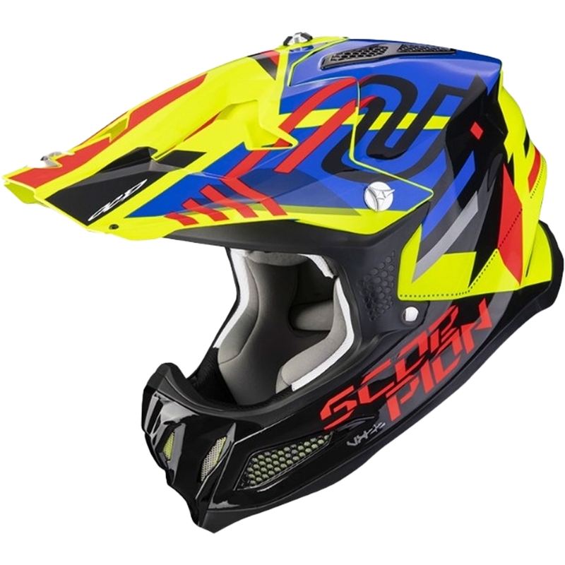 Motokrossi kiiver Scorpion VX-22 Air Neox must-punane-punane-sinine-fluokollane