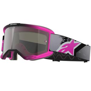 Alpinestars Vision 5 Lahnd fluo roosa-hall-must-valge motokrossiprillid peegliga hõbedaste klaasidega