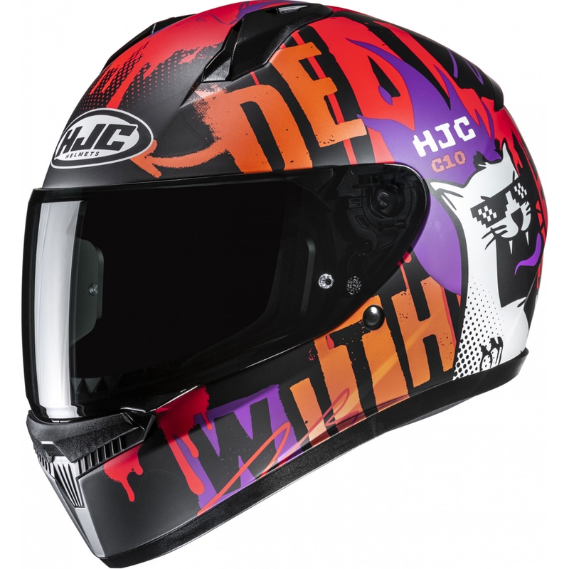 Laste integreeritud mootorratta kiiver HJC C10 Fop MC7SF must-oranž-lilla