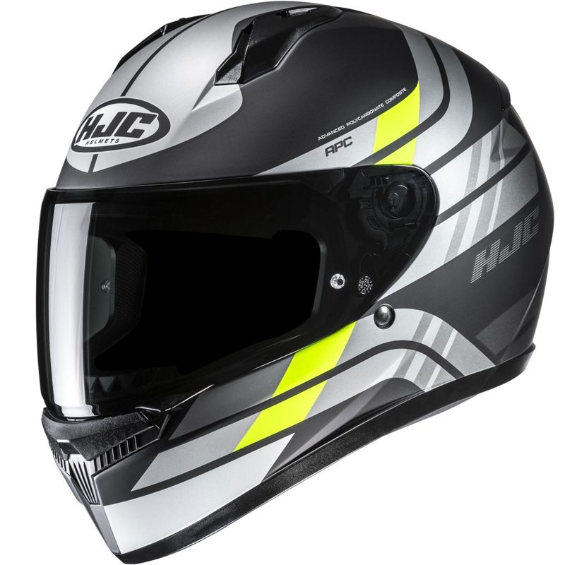Integreeritud mootorratta kiiver HJC C10 Hiper MC3HSF must-hõbedane-kollane