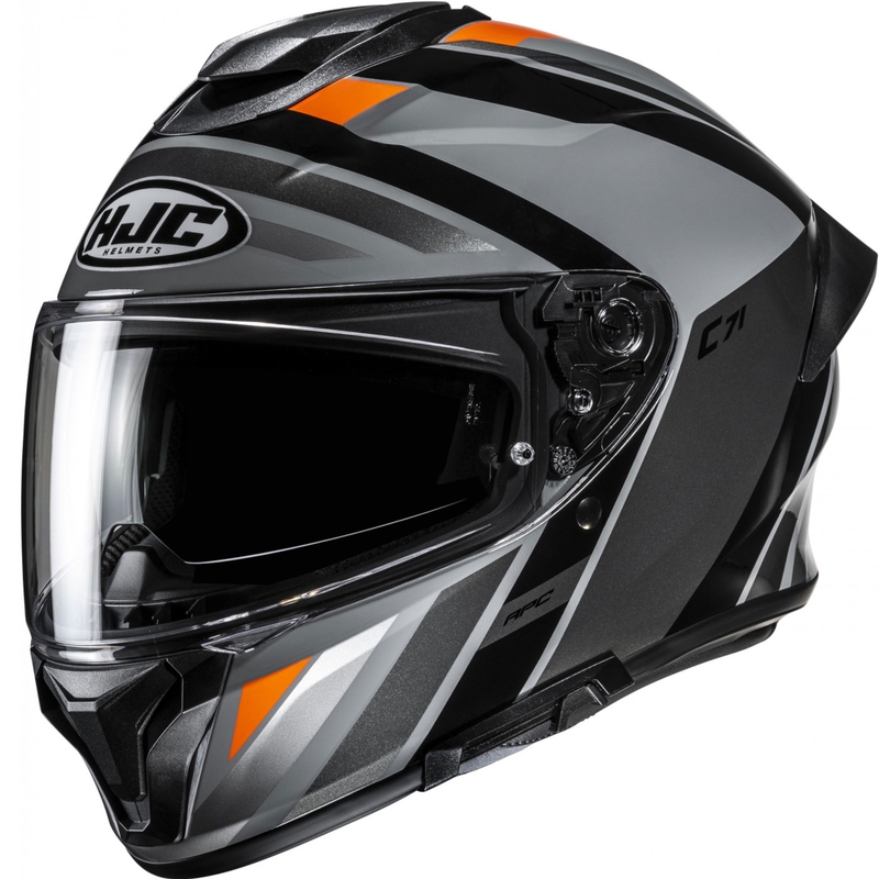 Integreeritud mootorratta kiiver HJC C71 Faber MC7 must-hall-oranž