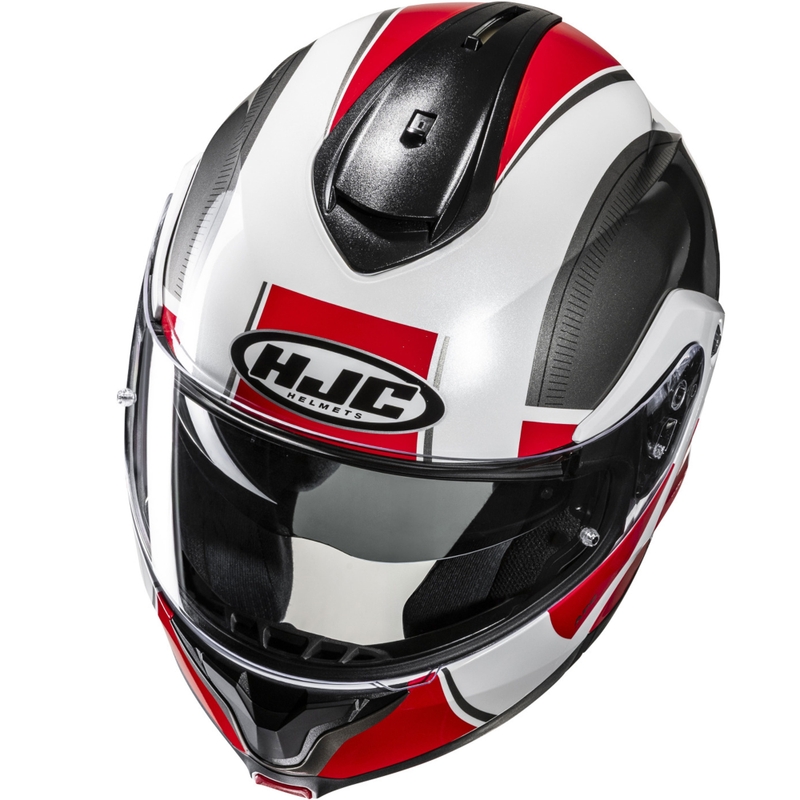 HJC C91N Jyn MC1 must-valge-punane mootorratta kiiver.