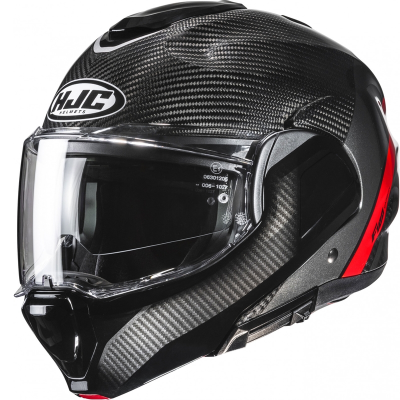 HJC F100 Carbon Stan MC1 must ja punane klappkiiver mootorratta kiiver
