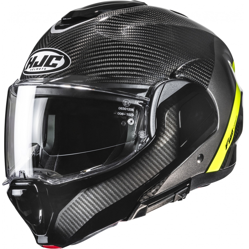 HJC F100 Carbon Stan MC3H must-fluo kollane kokkupandav mootorratta kiiver