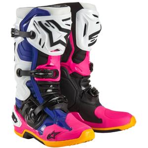 Alpinestars Tech 10 Limited Edition Coast White-Dark Blue-Pink-Fluo Yellow-Orange-Black mootorratta saapad