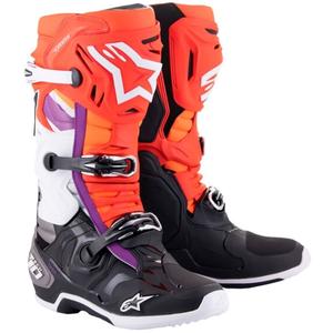 Alpinestars Tech 10 oranž-kollane-lilla-valge-mustad mootorratta saapad