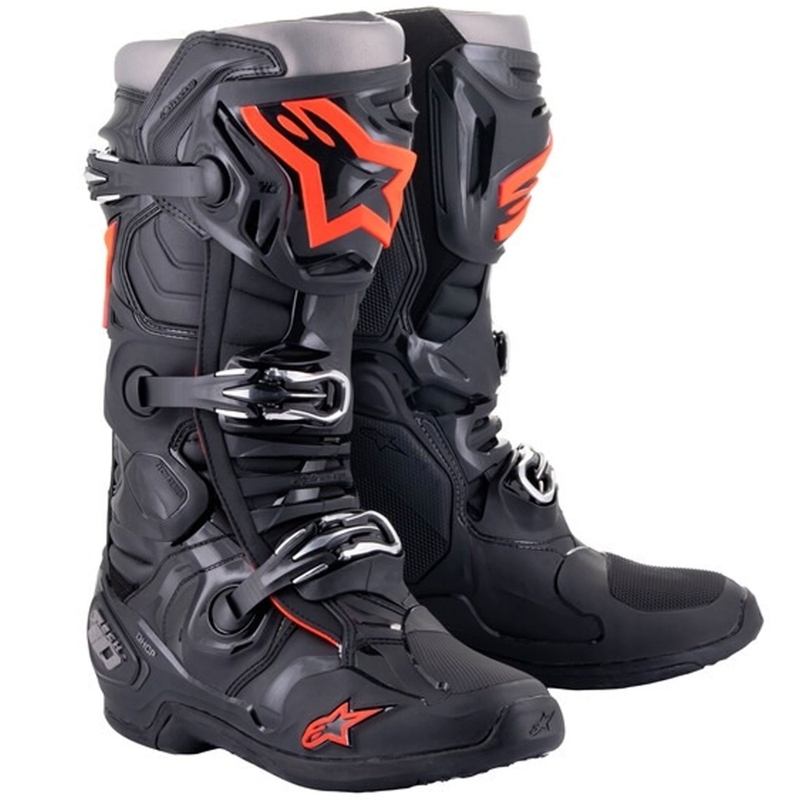 Alpinestars Tech 10 must-fluo punane-hall mootorratta saapad