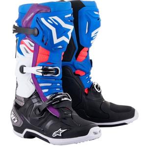 Alpinestars Tech 10 Supervented perforeeritud sinine-lilla-roosa-valge-hall-mustad mootorratta saapad