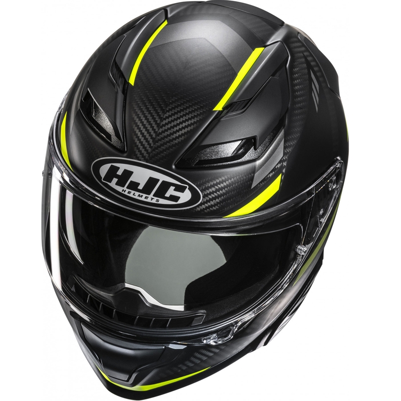 Integreeritud mootorratta kiiver HJC F71 CARBON Esira MC3HSF must-fluo kollane