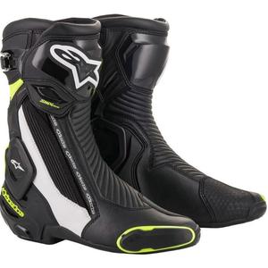Alpinestars SMX Plus 2 must-valge-fluo kollane mootorratta saapad