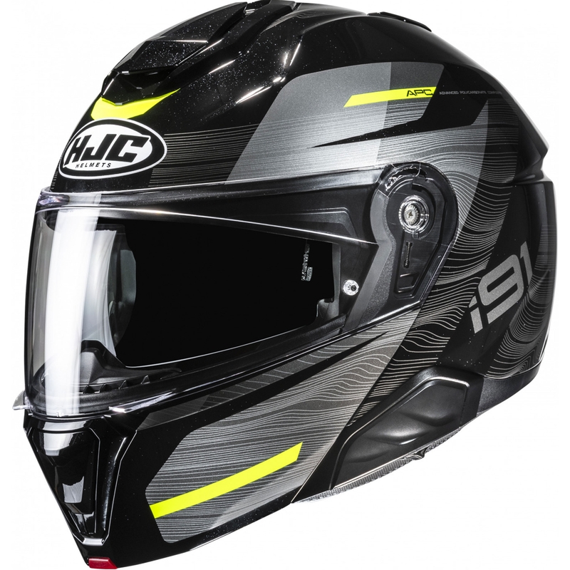HJC i91 Dusk MC3H mustahall-fluo kollane mootorratta kiiver.