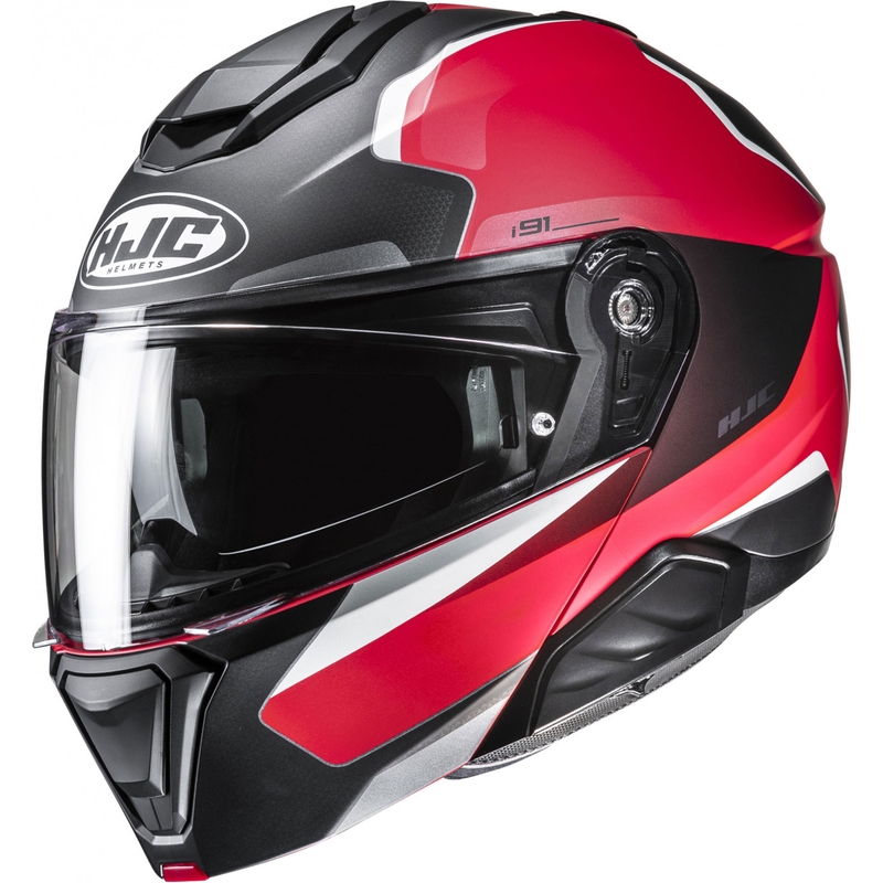 HJC i91 Felio MC1SF flip-up mootorratta kiiver must-punane-valge