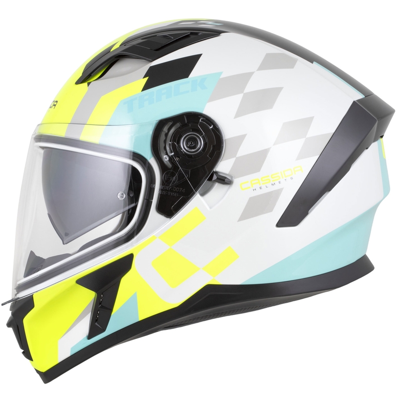 Cassida Orbit Track integreeritud mootorratta kiiver valge-fluo kollane-türkiis-must