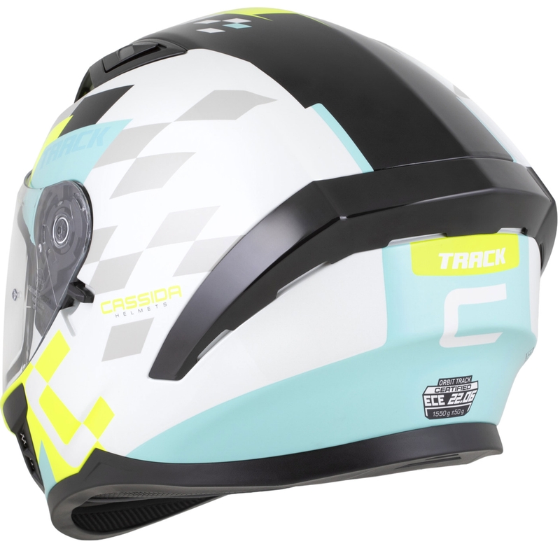 Cassida Orbit Track integreeritud mootorratta kiiver valge-fluo kollane-türkiis-must