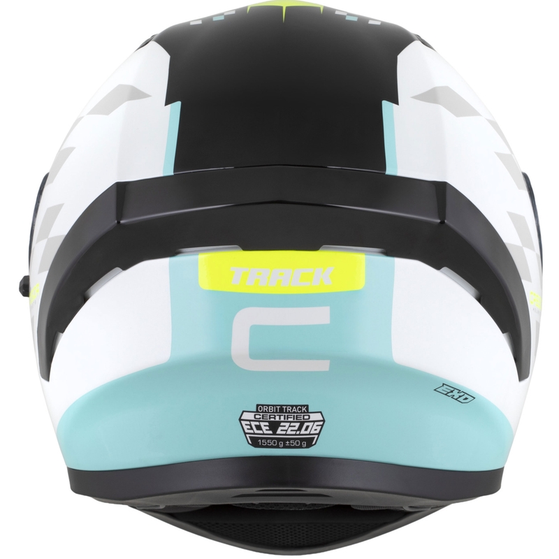 Cassida Orbit Track integreeritud mootorratta kiiver valge-fluo kollane-türkiis-must