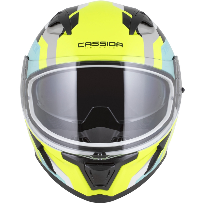 Cassida Orbit Track integreeritud mootorratta kiiver valge-fluo kollane-türkiis-must
