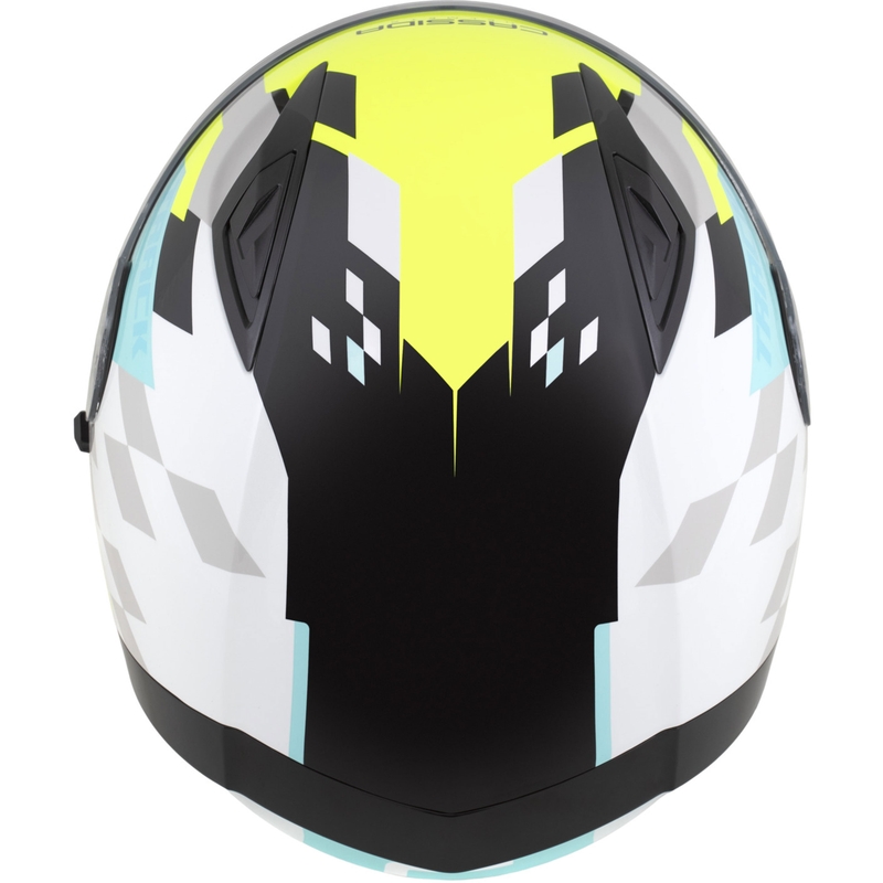 Cassida Orbit Track integreeritud mootorratta kiiver valge-fluo kollane-türkiis-must